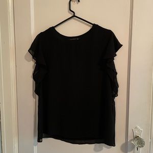 Zara Woman Flutter Sleeve Black Crepe Blouse Size XL